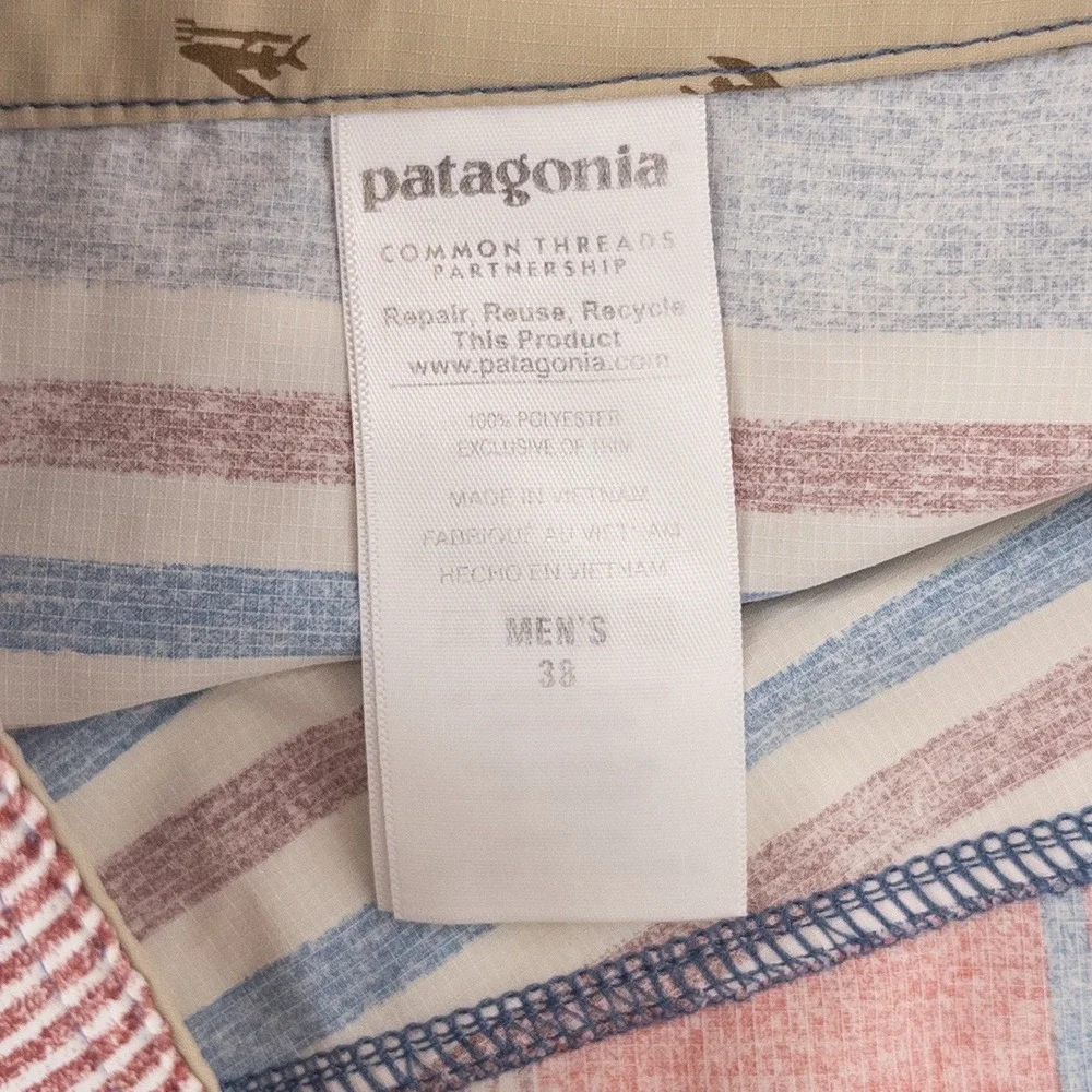 Patagonia‎ Mens 38 Board Shorts Blue Red Striped Printed Stretch Planing 86600
